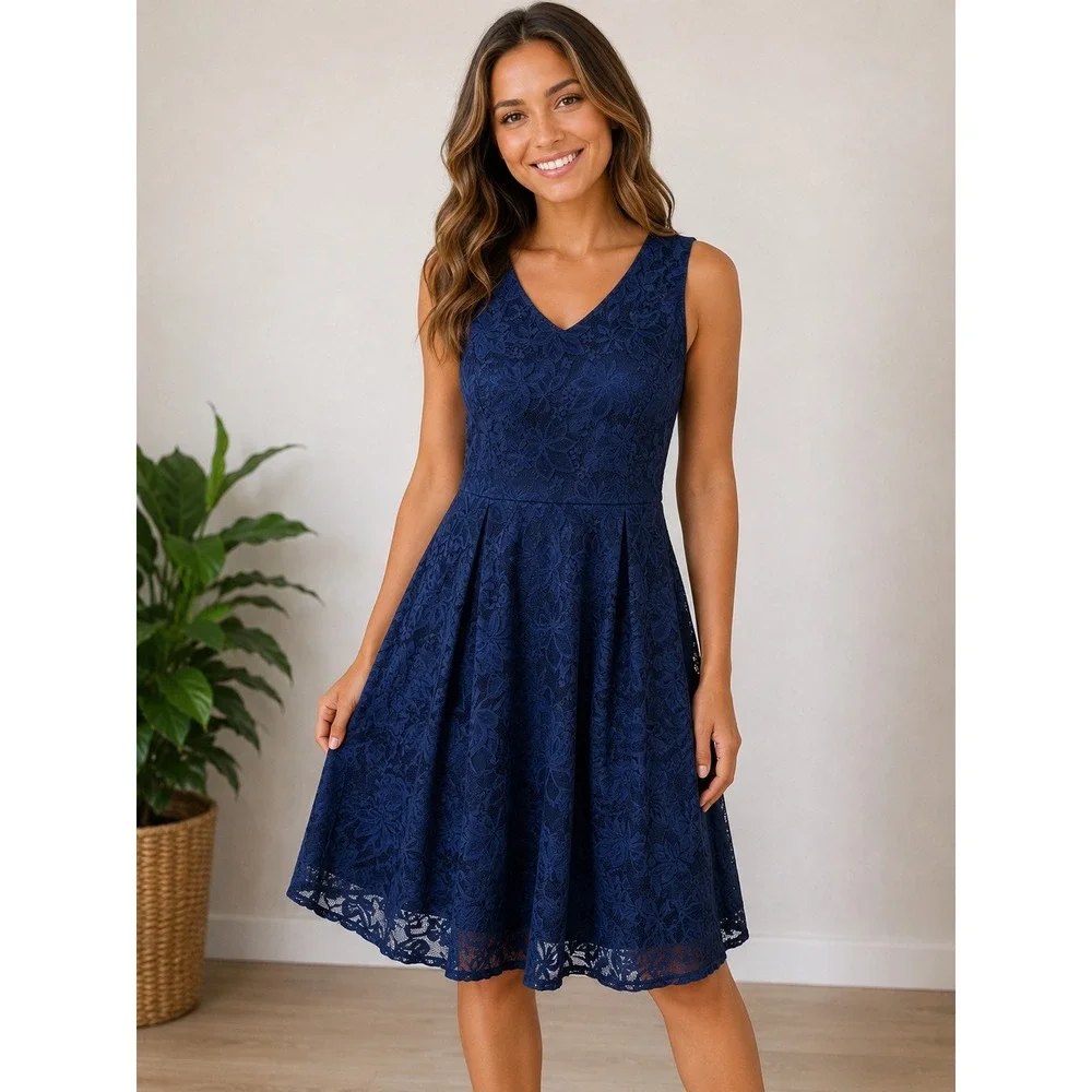 mosaic crochet midi dress SOFIA SILVER HANDMADE Size:XS | Terra romantic evenings graceful blue handkerchief hem dress Hawaiian Dresses | Midi,